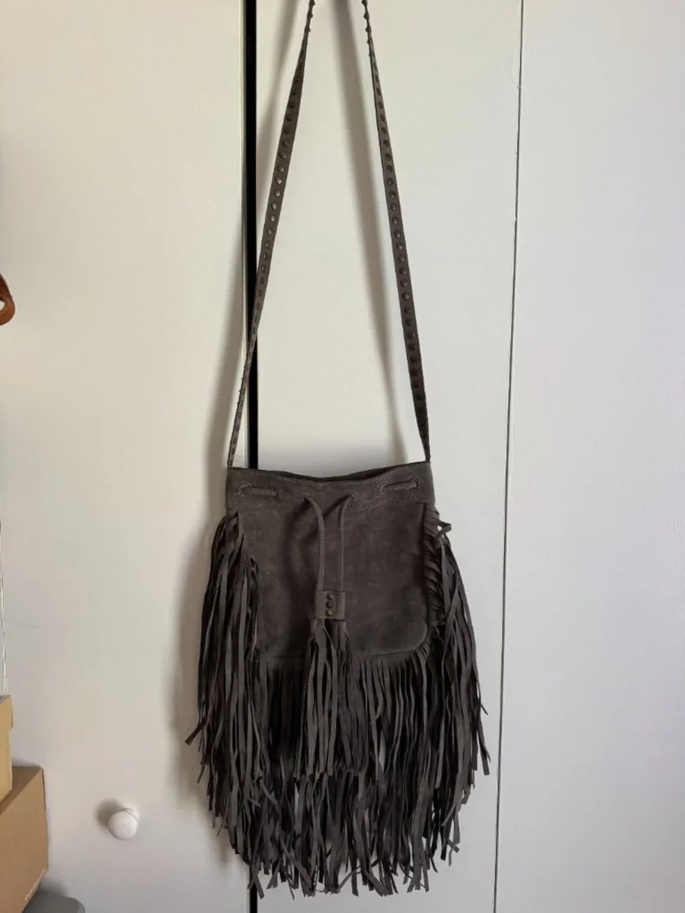Gray Fringe Crossbody Bag Boho Western Shoulder Purse Festival Style